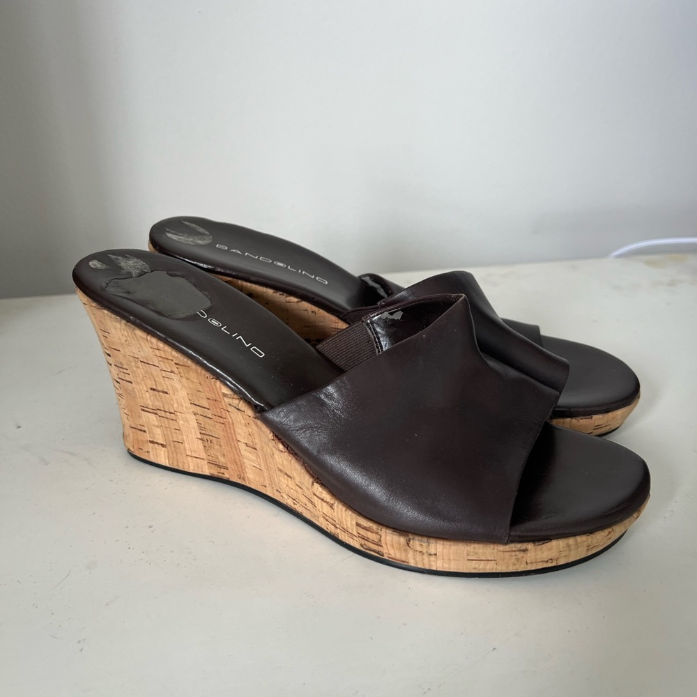 🤎 Bandolino Leather Cork Wedge Sandals – Brown – Size 8M